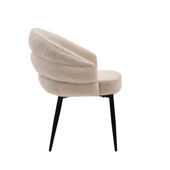 Eetkamerstoel Aiko – Japandi – Crème Stof – Zwart Onderstel