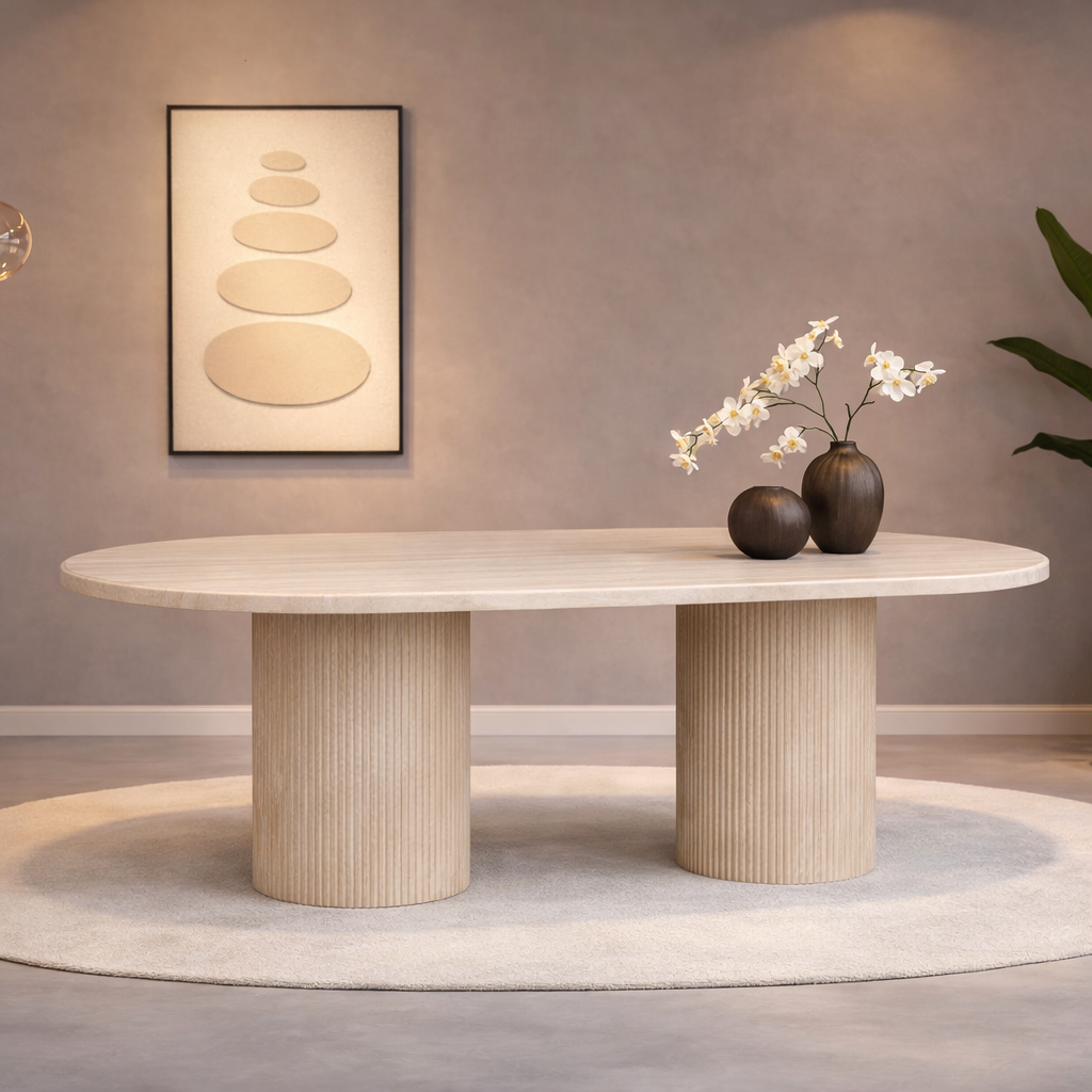 Eettafel Mori 200 cm – Japandi – Travertin