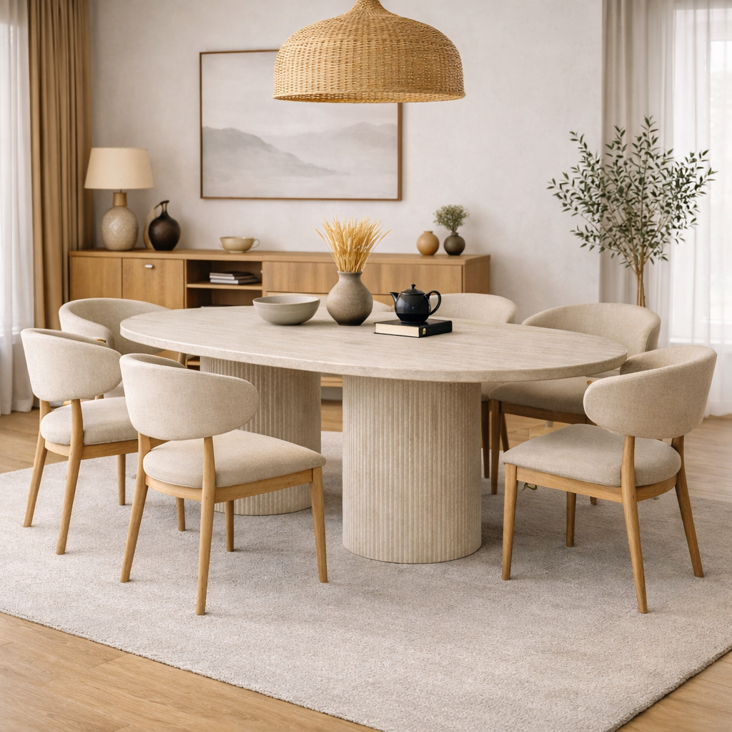 Eettafel Mori 200 cm – Japandi – Travertin Natuursteen