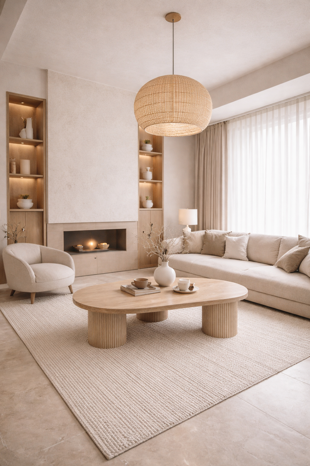 Salontafel Noa 140cm – Japandi Travertin Natuursteen