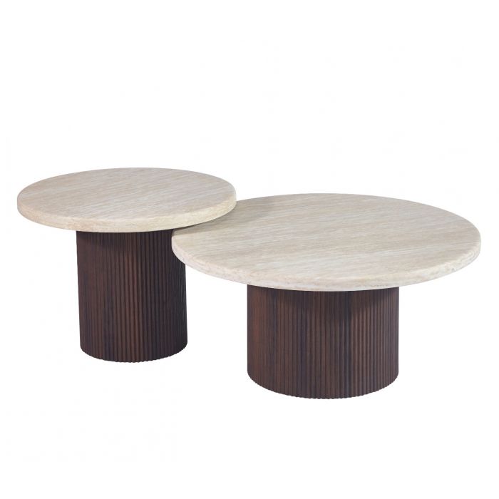 Salontafel Mori Ø80cm – Japandi – Travertin Natuursteen – Bruin