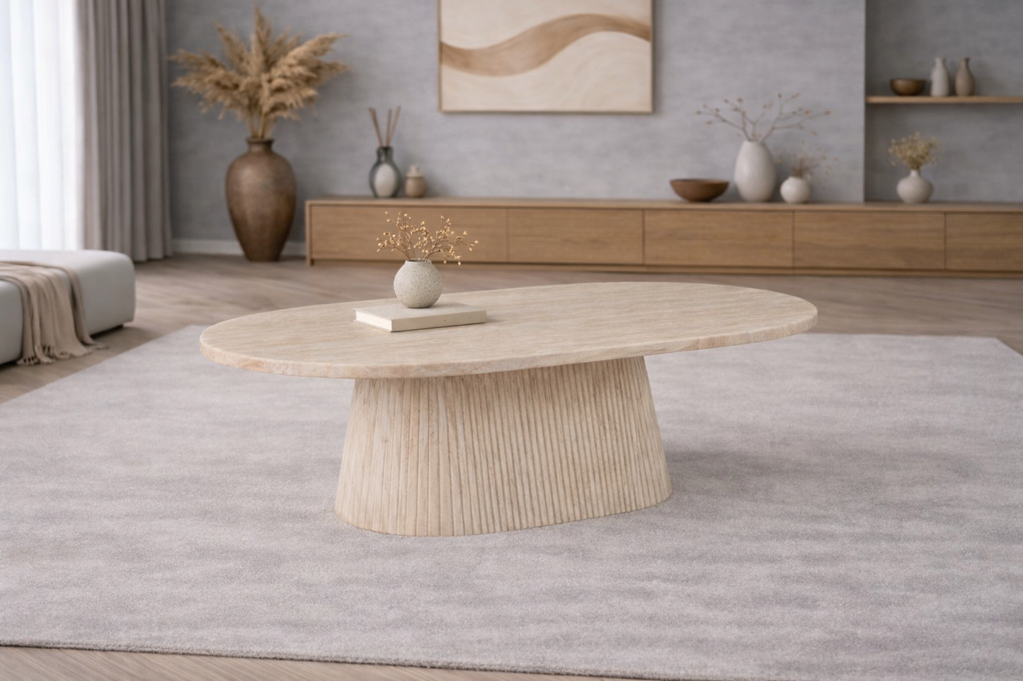 Salontafel Osaka 130 cm – Ovaal – Travertin Natuursteen