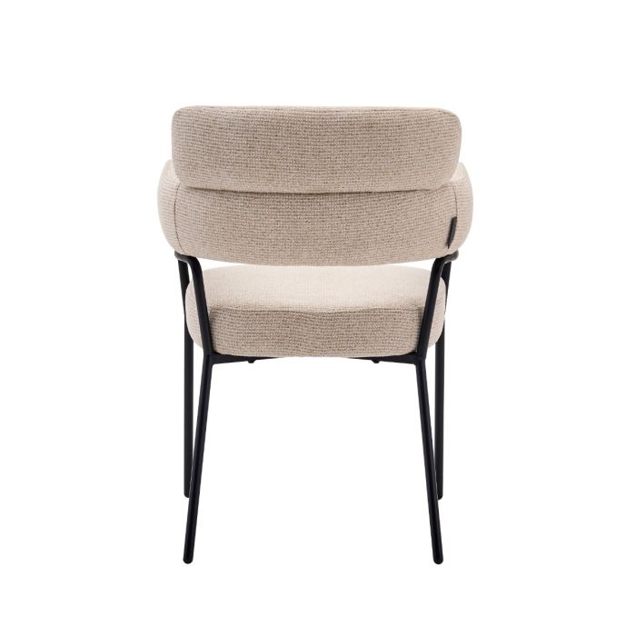 Eetkamerstoel Yuki – Japandi Design – Crème Stof – Zwart Onderstel