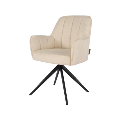 Eetkamerstoel Sumi – Japandi – Crème Stof – Zwart Onderstel Draaibaar