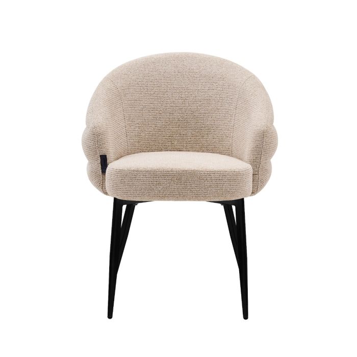 Eetkamerstoel Aiko – Japandi – Crème Stof – Zwart Onderstel