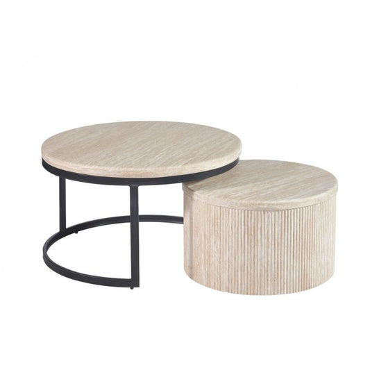 Salontafel Akari Ø90cm – Japandi – Travertin Natuursteen