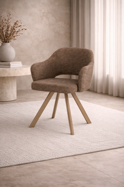 Eetkamerstoel Nori – Japandi – Licht Bruin Stof – Beige Onderstel