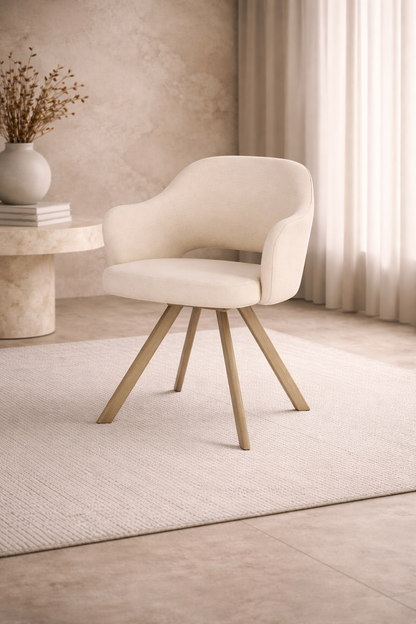 Eetkamerstoel Nori – Japandi  – Beige Stof – Beige Onderstel