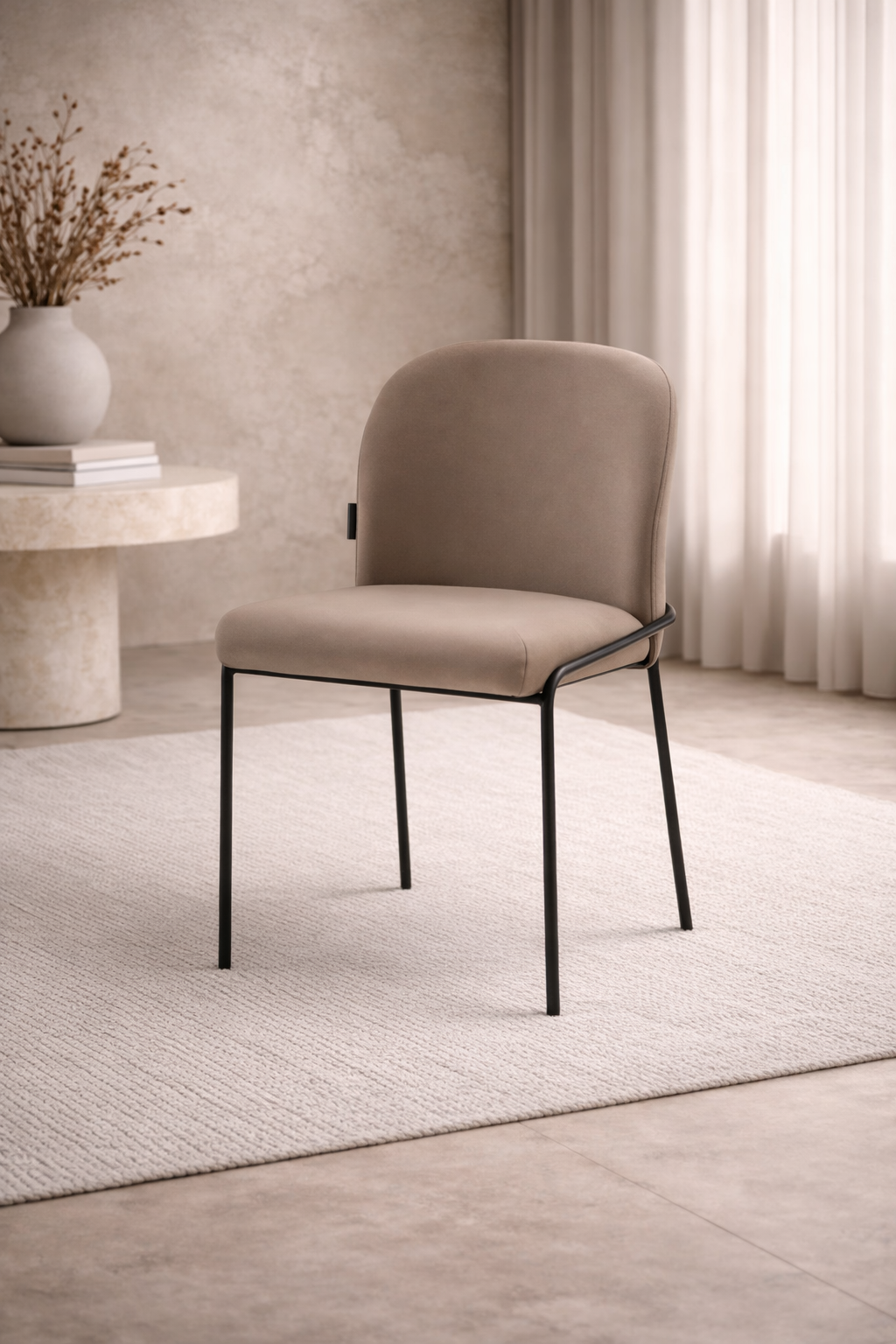 Eetkamerstoel Mio – Japandi  – Beige Velours – Beige Onderstel