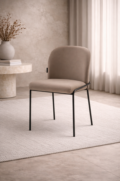 Eetkamerstoel Mio – Japandi  – Beige Velours – Beige Onderstel