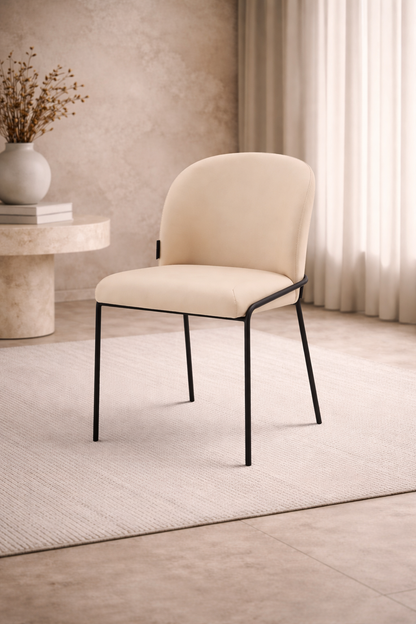 Eetkamerstoel Mio – Japandi – Beige Velours – Zwart Onderstel