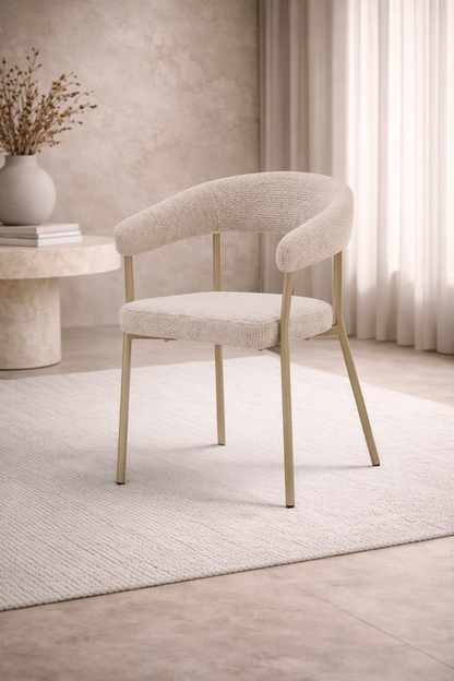 Eetkamerstoel Niko – Japandi Design – Crème Stof – Beige Onderstel