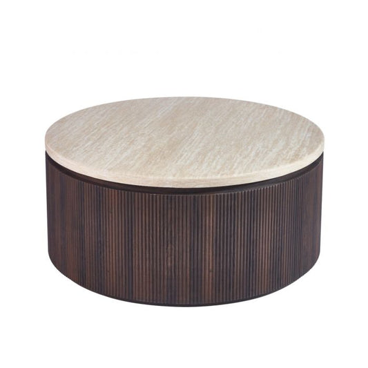 Salontafel Noa Ø100cm – Japandi Travertin Natuursteen - Bruin