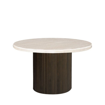 Eettafel Mori Ø130 cm – Japandi – Travertin Natuursteen – Bruin