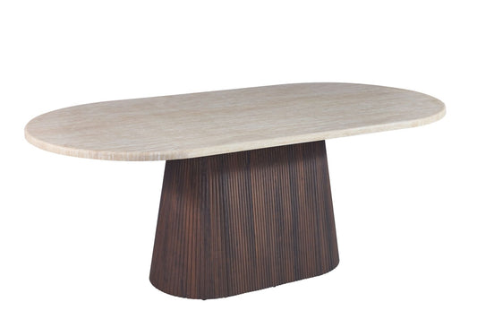 Eettafel Osaka 200 cm Bruin – Ovaal – Travertin Natuursteen