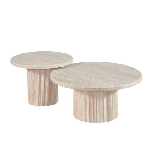 Salontafel Mori Ø80cm – Japandi – Travertin Natuursteen