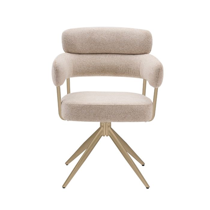 Eetkamerstoel Yuki – Japandi – Crème Stof – Beige Onderstel Draaibaar