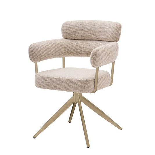 Eetkamerstoel Yuki – Japandi – Crème Stof – Beige Onderstel Draaibaar