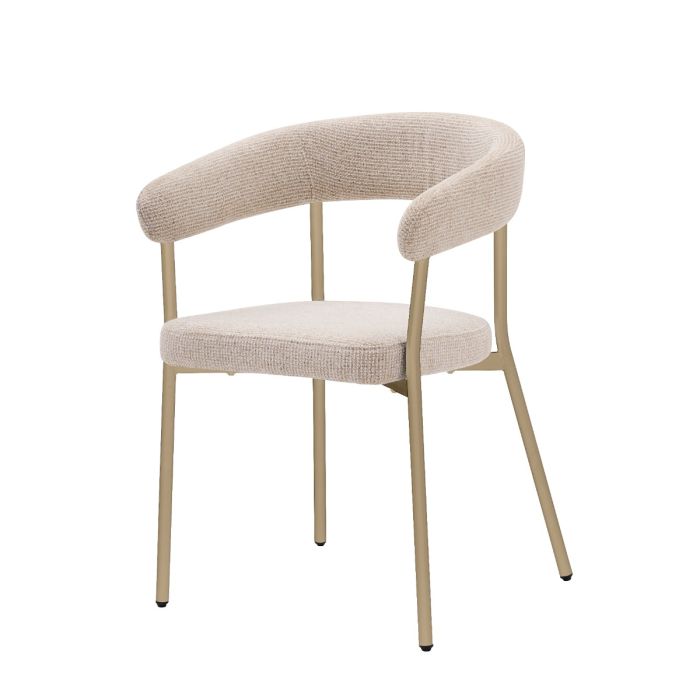Eetkamerstoel Niko – Japandi Design – Crème Stof – Beige Onderstel