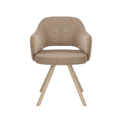 Eetkamerstoel Nori – Japandi – Licht Bruin Stof – Beige Onderstel