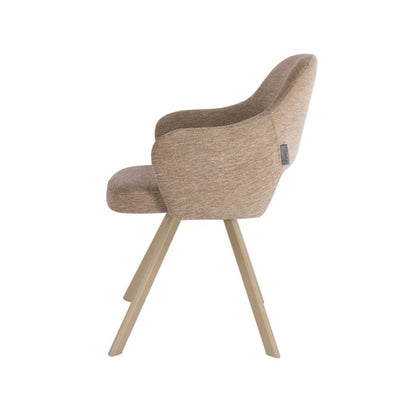 Eetkamerstoel Nori – Japandi – Licht Bruin Stof – Beige Onderstel