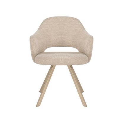 Eetkamerstoel Nori – Japandi – Licht Grijs Stof – Beige Onderstel