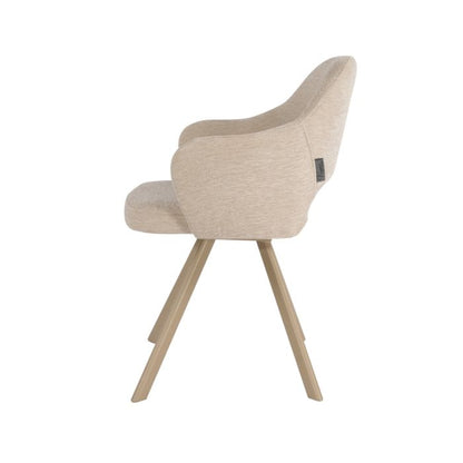 Eetkamerstoel Nori – Japandi – Licht Grijs Stof – Beige Onderstel