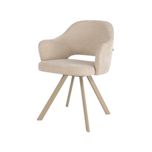 Eetkamerstoel Nori – Japandi – Licht Grijs Stof – Beige Onderstel