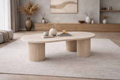 Salontafel Noa 140cm – Japandi Travertin