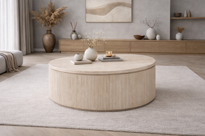 Salontafel Noa Ø100 cm – Japandi Travertin