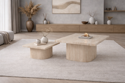 Salontafel Noa 90 cm – Japandi Travertin Natuursteen