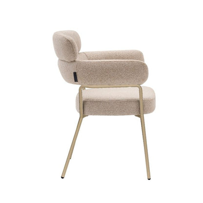 Eetkamerstoel Yuki – Japandi Design – Crème Stof – Beige Onderstel