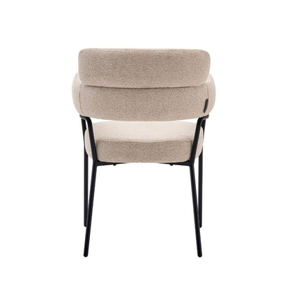 Eetkamerstoel Yuki – Japandi Design – Crème Stof – Zwart Onderstel