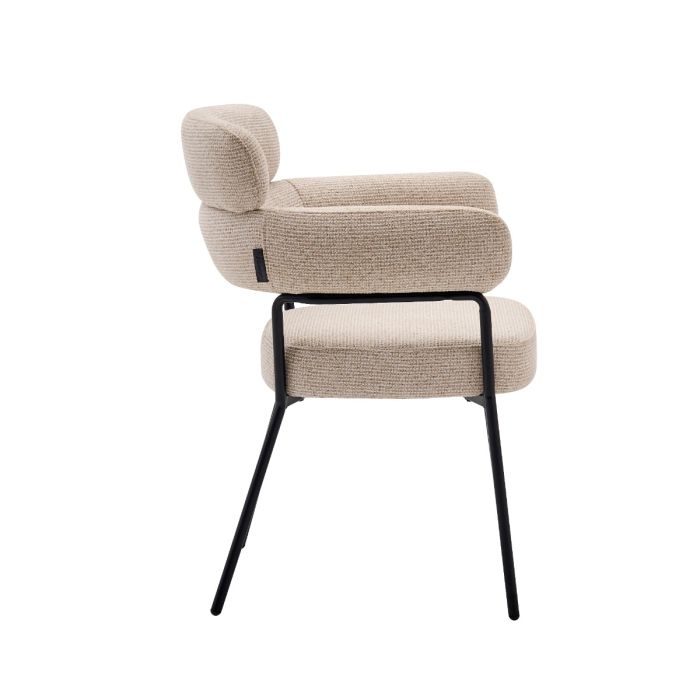 Eetkamerstoel Yuki – Japandi Design – Crème Stof – Zwart Onderstel