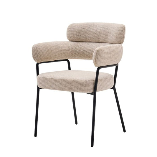 Eetkamerstoel Yuki – Japandi Design – Crème Stof – Zwart Onderstel